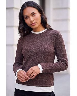 Roman Roman Frill Contrast Stretch Jersey Top - Purple