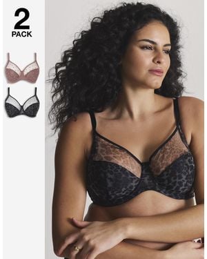 Pretty Secrets 2 Pack Hannah Animal Full Cup Bra - Black