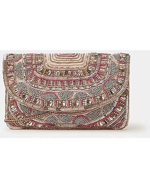 Accessorize Bead Embellished Clutch Bag - White