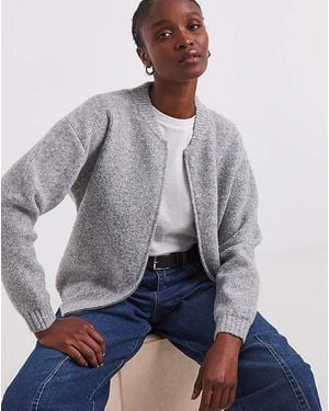 Simply Be Knitted Ribbed Bomber Jacket - Grey