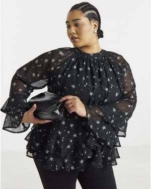Simply Be Ruffle Detail Blouse - Black