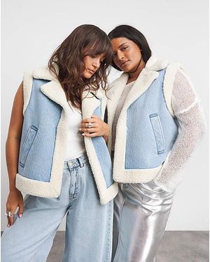 Simply Be Borg Lined Denim Gilet - Blue