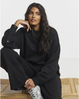 Simply Be Popper Sleeve Sweatshirt - Black
