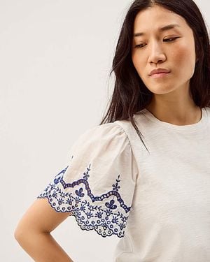 Monsoon Bree Broderie Jersey T-Shirt - Natural