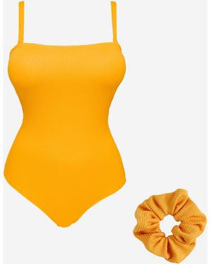 Simply Be Crinkle Swimsuit And Scrunchie - Orange