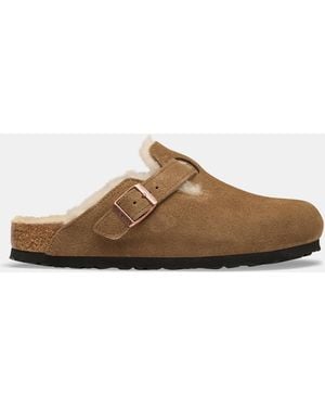 Birkenstock Boston Buckle Shearling Lea Mules - Brown