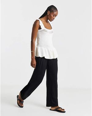 Simply Be Crinkle Wide Leg Trousers - Black