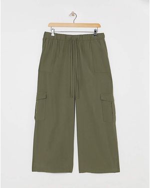 Simply Be Drawcord Waist Utility Wide Leg Trouser - Green
