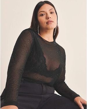 Simply Be High Neck Hot Fix Mesh Top - Black