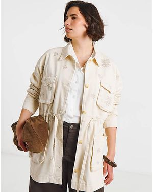 Simply Be Floral Embroidered Utility Jacket - White