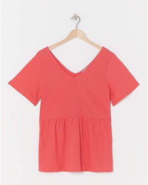 Simply Be Coral Textured Peplum Top