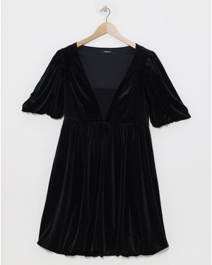 Simply Be Velour Puffball Skater Dress - Black