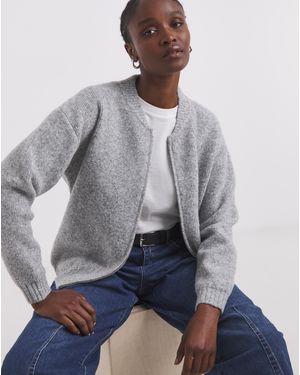 Simply Be Knitted Ribbed Bomber Jacket - Grey