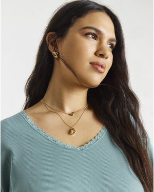 Simply Be Rib V Neck Lace Trim T-Shirt - Green