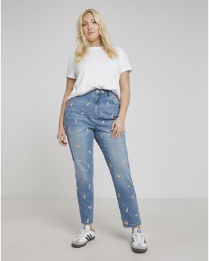 Simply Be Embroidered Slim Mom Jeans - Blue
