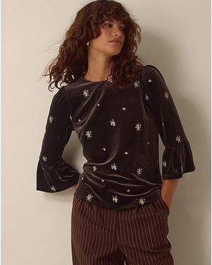 Monsoon Emilee Flute Sleeve Velvet Top - Brown