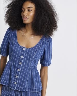 Simply Be Denim Peplum Top - Blue