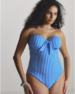 Figleaves Bandeau Underwired Stripe Swimsuit - Blue