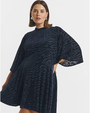 Simply Be Animal Devoure Skater Dress - Blue