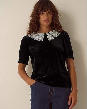 Monsoon Lenora Lace Collar Velvet Top - Black