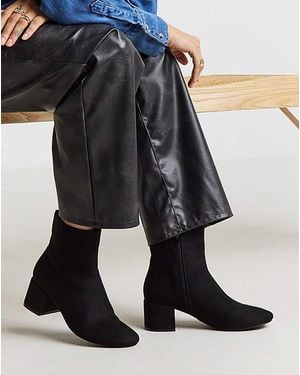 Simply Be Low Block Heel Ankle Boot Wide - Black
