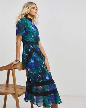 Hope & Ivy Lace Detail Midi Dress - Blue