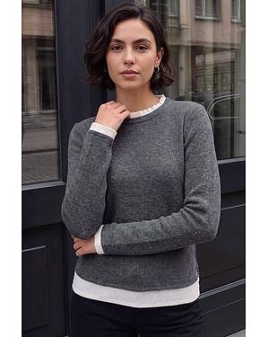 Roman Roman Frill Contrast Stretch Jersey Top - Grey