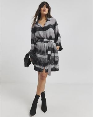 Religion Silk Tie Waist Tunic Dress - Black