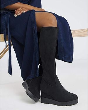 Simply Be Stretch Wedge Knee High Boot Ex W Sc-Cp - Blue