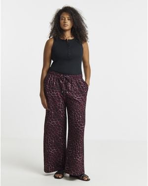 Simply Be Leopard Textured Waffle Wide Leg Trouser - Purple