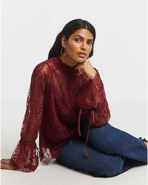 Simply Be Eyelash Lace Top With Sleeve Detail - Red