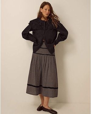 Monsoon Elise Check Print Midi Skirt - Black