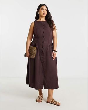 Simply Be Linen Boat Neck Midi Dress - Red