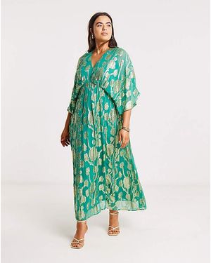 Joanna Hope Metallic Jacquard Tea Dress - Green