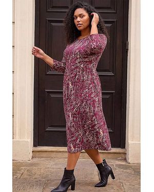 Roman Curve Spot Stretch Midi Dress - Red