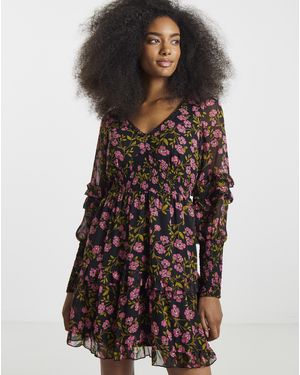 Simply Be Shirred Cuff Sleeve Skater Dress - Brown