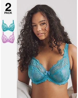Pretty Secrets 2 Pack Ella Lace Full Cup Wired Bras - Blue