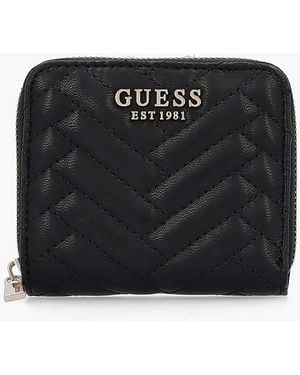 Guess Anning Quilted Zip Around Wallet - Black