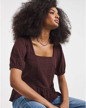Simply Be Stretch Broderie Square Neck Peplum - Brown