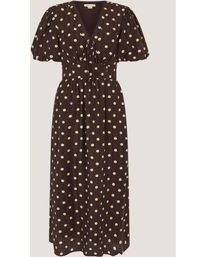 Monsoon Paris Polka Dot Midi Dress - Brown