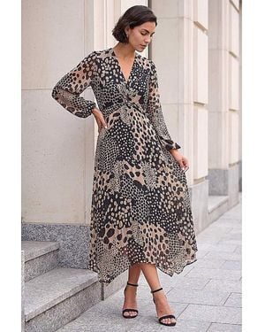 Roman Roman Animal Print Twist Front Dress - Grey