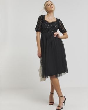 Maya Curve Flora Midi Dress - Black