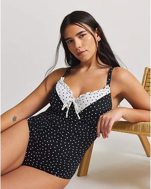 Figleaves Spot Tie Front Underwired Swimsuit - Blue