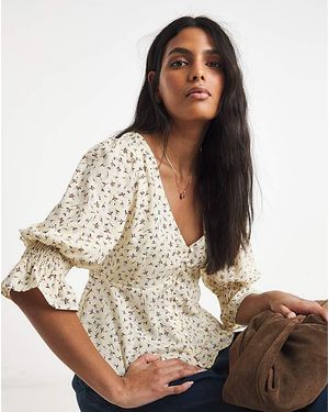 Simply Be Shirred Sleeve Tea Blouse - Brown