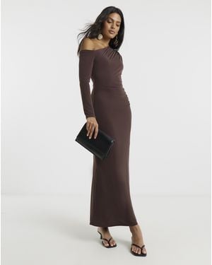 Flounce London Asymetric Ruched Dress - Brown