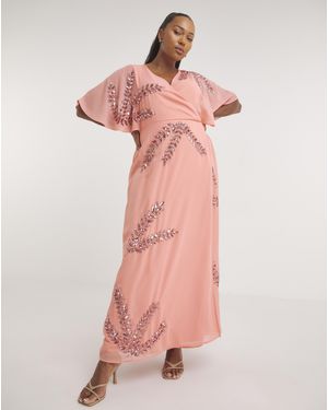 Maya Curve Wrap Front Glitter Dress - Pink