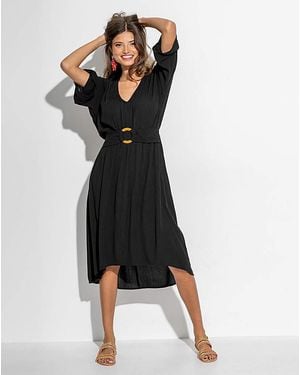 Pour Moi Crinkle O Ring Midi Beach Kaftan - Black