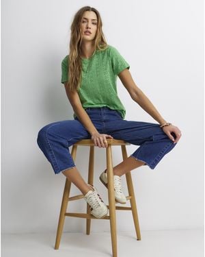 Simply Be All Over Stretch Broderie T-Shirt - Blue