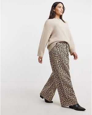 Simply Be Print Denim Pleat Wide Leg Jeans - Natural