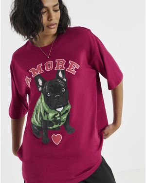 Simply Be Dog Oversized Graphic T-Shirt - Pink